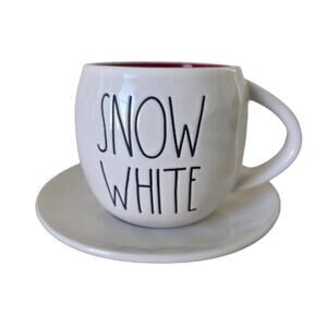 Rae Dunn Disney Princess Snow White Mug With Saucer White Red Interior Ceramic